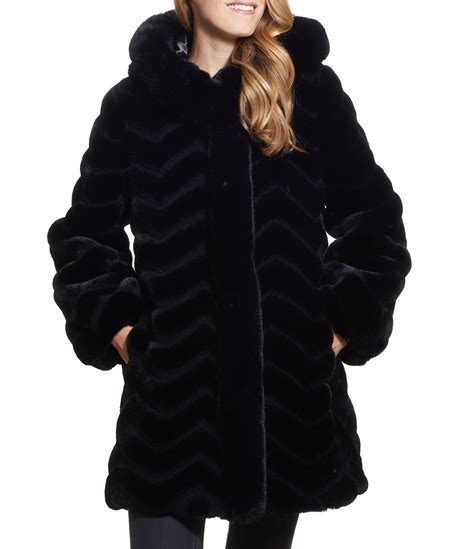 Gallery Chevron Faux Fur Long Sleeve Heavyweight Hooded Coat Dillards