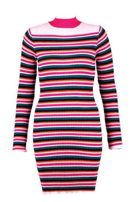 women s rainbow stripe knitted dress boohoo uk striped knit dress striped knit knit dress