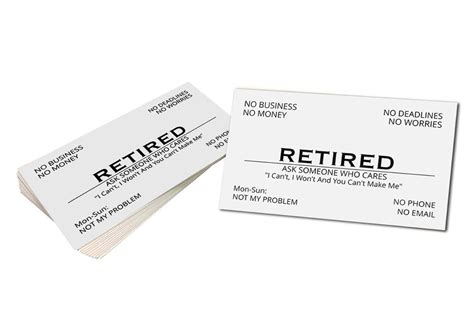 Funny Retirement Business Cards 25 Humorous Novelty T For The