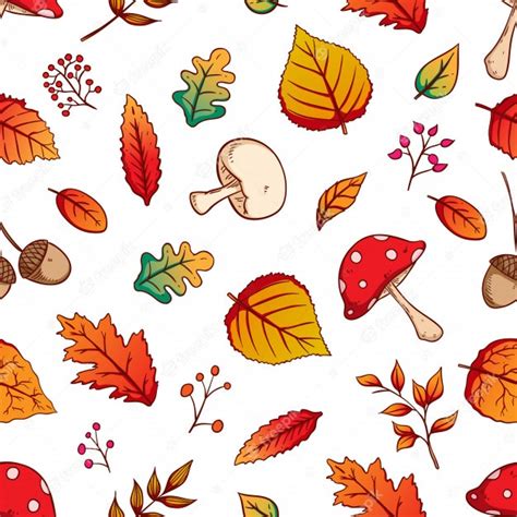 Autumn Leaves Seamless Pattern With Colorful Hand Drawn
