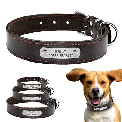 Genuine Leather Personalized Dog Collar Collars Custom Free Engraveing