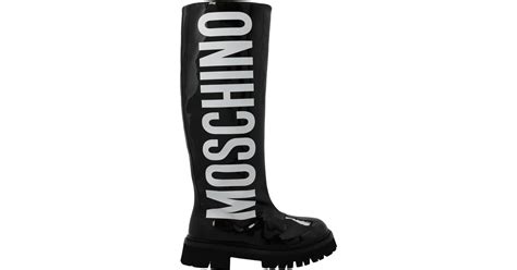 Moschino Rubber Logo Printed Round Toe Rain Boots In Black Save 12