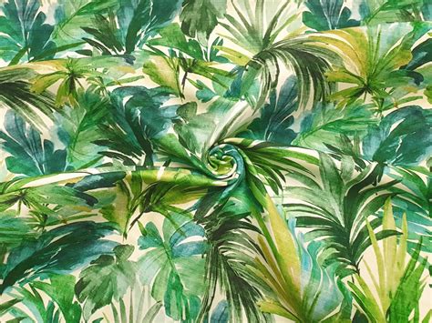 Green Tropical Palm Leaves Fabric Botanical Green Yellow Etsy