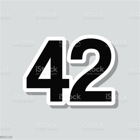 42 Number Fortytwo Icon Sticker On Gray Background Stock Illustration