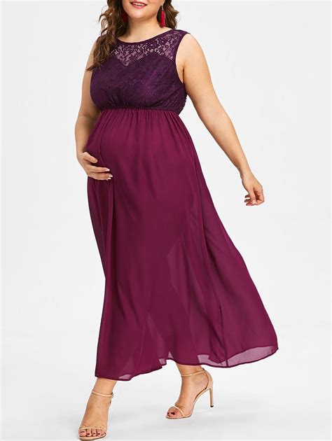 67 Off Plus Size Lace Insert Maxi Maternity Dress Rosegal