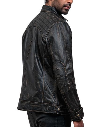 Men Distressed Black Leather Biker Jacket Usa Leather Factory