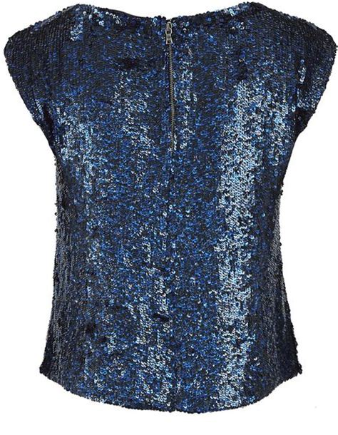 Alice Olivia Sleeveless Boxy Sequin Blouse In Blue Lyst