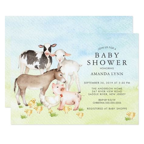 Watercolor Farm Animals Baby Shower Invitation Animal