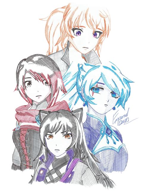 Team Rwby Cross Hatch Collection Print By Emperial Dawn On Deviantart