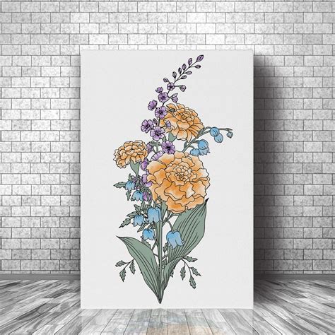 Customized Birth Month Flower Wall Art Flower Bouquet Poster Etsy