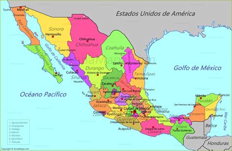 Mexico Mapa Con Nombres Mapa De La República Mexicana Con Nombres