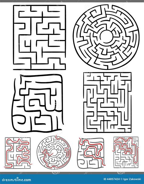 Mazes Or Labyrinths Diagrams Set Stock Vector Illustration Of Ready
