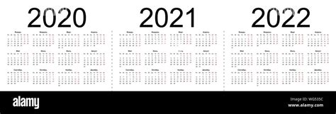 Set Of Russian 2020 2021 2022 Year Vector Calendars Week Starts From