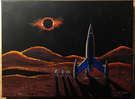 Stream 3 Retro Science Fiction Moon Rocket Space Art By
