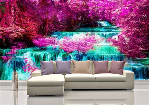 Painted Waterfall Wall Mural Wallpaper Wall Art Peel And Stick Etsy