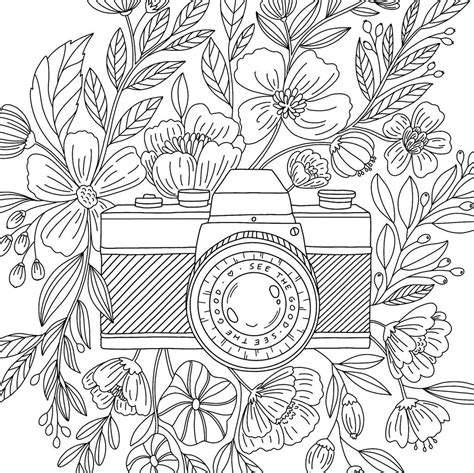 Floral Camera Coloring Page Free Printable Coloring Pages