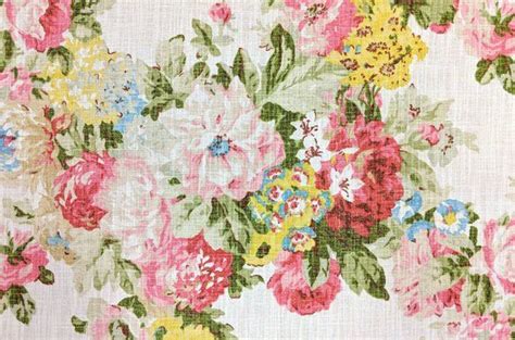 Floral Upholstery Fabric Pink Green Yellow Floral Drapery Fabric