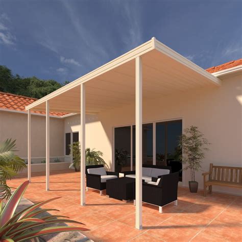 12 Ft Deep X 28 Ft Wide Ivory Attached Aluminum Patio Cover 4 Posts
