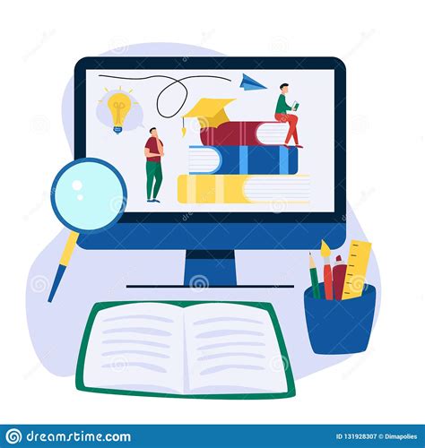 Online Education Flat Background With Big Books And People. People Read ...