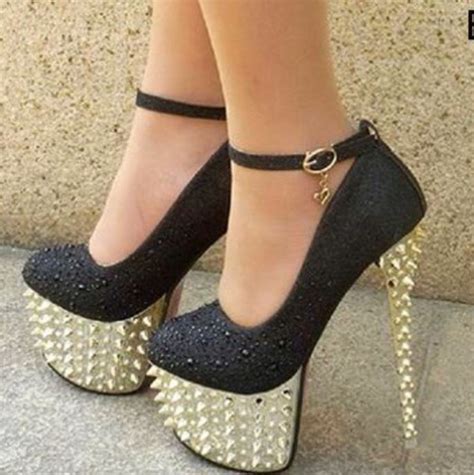 Spikey Gold Spikes Gold Spiked Black Heels Heels Heel Boots Black