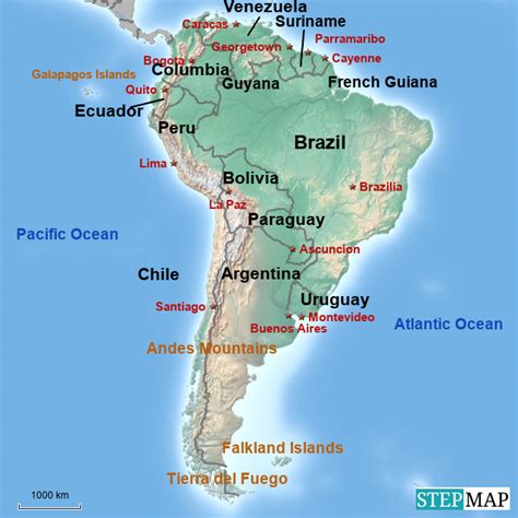 Stepmap South America Countries And Capitals Landkarte