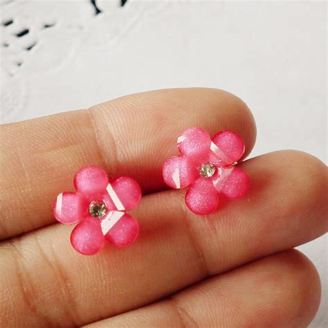 Crystal Pink Flower Stud Earring 925 Sterling Silver Post Earring On