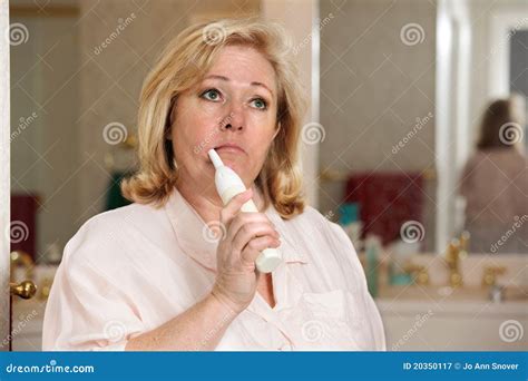 Mature Woman Brushing Teeth Stock Image Image Of Mirror Mature 20350117