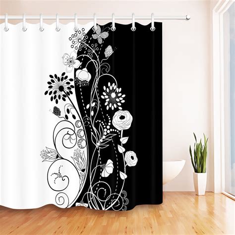 Black White Waterproof Flowers Bath Shower Curtains Set Polyester
