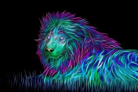 3d Neon Lion Illustration Hd Wallpaper Wallpaper Flare