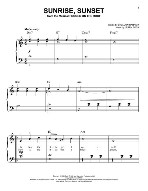 Sunrise Sunset From Fiddler On The Roof Sheet Music By Bock