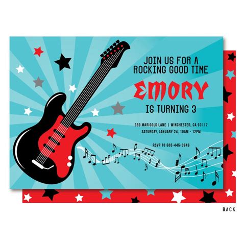 Rock Invitation Rock And Roll Birthday Invitations Guitar Party