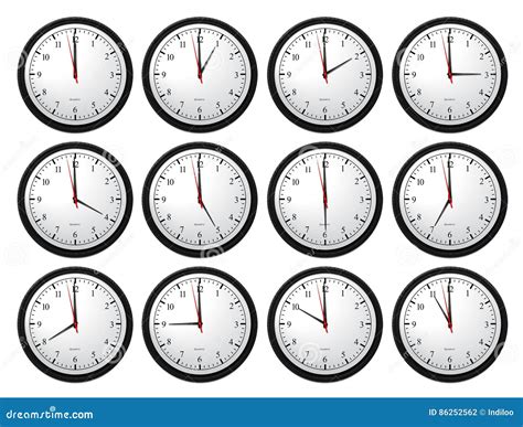 Set Of Clocks Showing The Time Difference In Different Time Zones ...