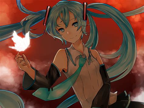 Hatsune Miku Blue Black Awesome Glowing Red Sky Cute Vocaloid