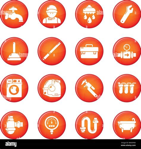 Plumber Symbols Icons Set Red Vector Stock Vector Image And Art Alamy