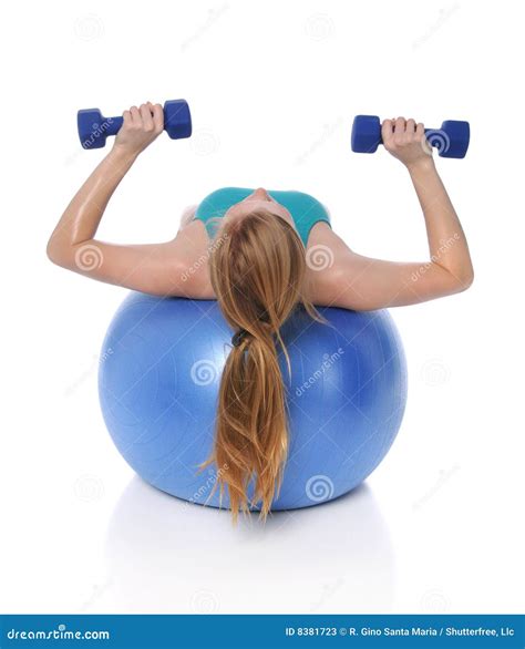 Woman Exercising With Dumbbells Stock Image Image Of Female Fitball