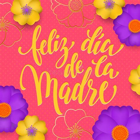 Feliz Dia Mama Greeting Card With Pink Red Floral Pattern Stock