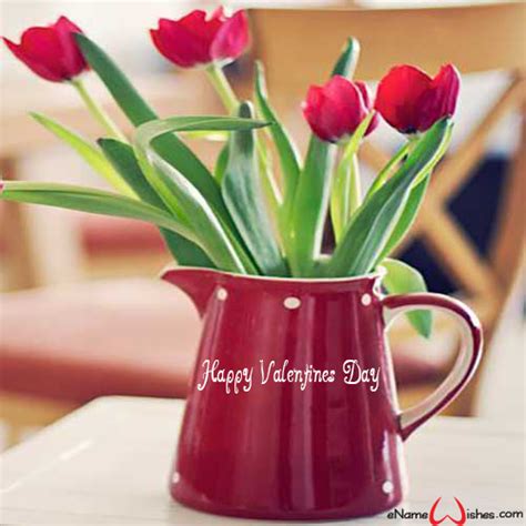 Amazing Red Flowers Bouquet Name Wish For Valentines Day