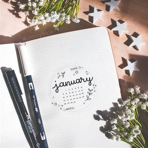 Bullet Journal Monthly Cover Page January Cover Page Plant Doodles