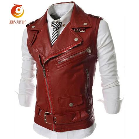 New Men Leather Vests Personality Multi Zipper Mens Fashion Slim Fit