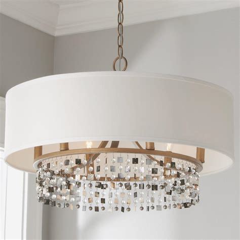 Shell And Crystal Drum Shade Chandelier