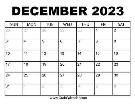 Printable December 2023 Calendar