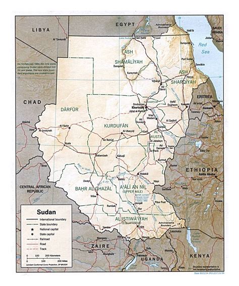 Detailed Political And Administrative Map Of Sudan With Relief Roads