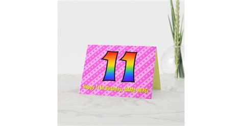 Fun Pink Stripes Hearts Rainbow 11th Birthday Card Zazzle