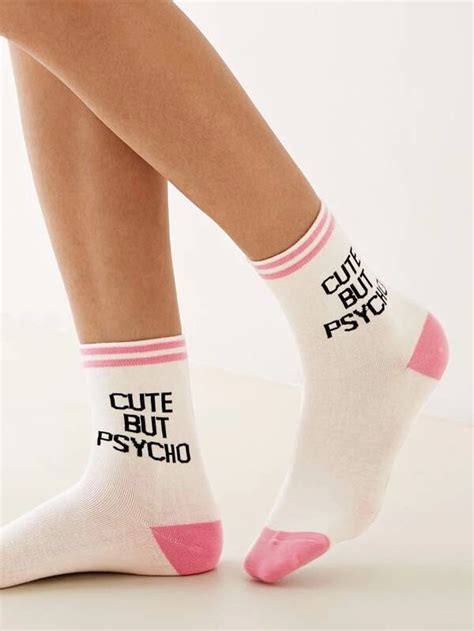 1pair Slogan Embroidery Socks Shein Usa Pretty Socks Cute Socks Closet Accessories Women