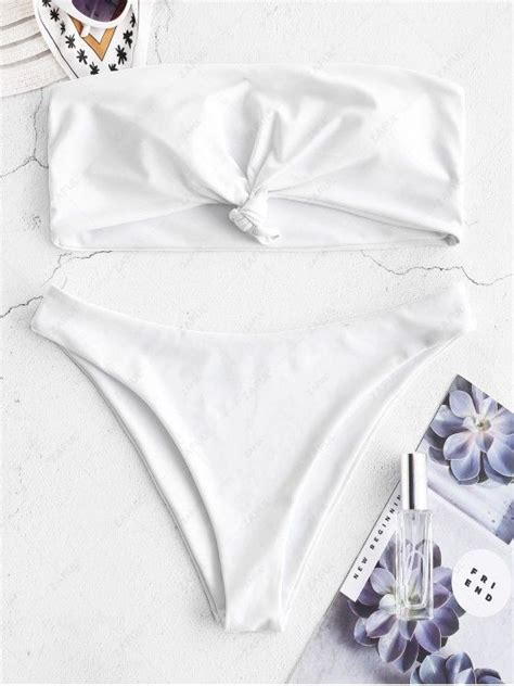 [54 off] 2021 zaful knot bandeau bikini set in white zaful