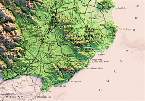 Colored Topographic Map Of The Province Of Girona Etsy