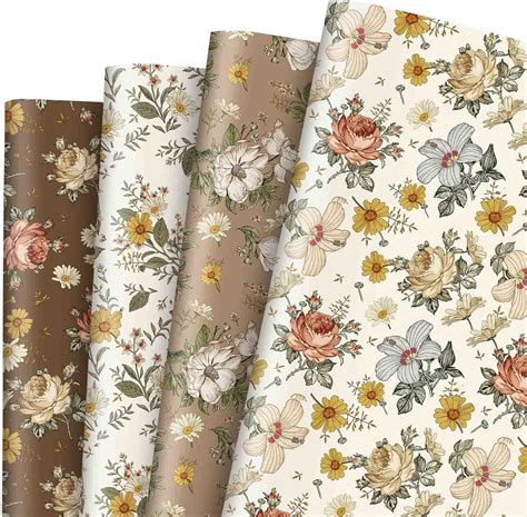 Anydesign Vintage Floral Wrapping Paper Multicolor Peony