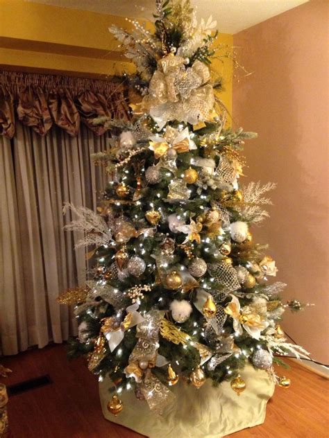 Christmas Tree Gold Silver White Arbol De Navidad En Dorado