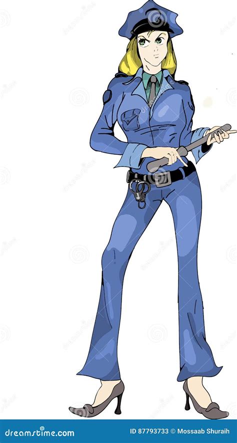 Anime Style Cartoon Female Cop Stock Illustration Illustration Of