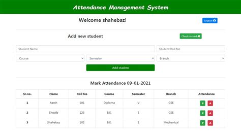 Attendance Management System Simple Php Project Mini Project With